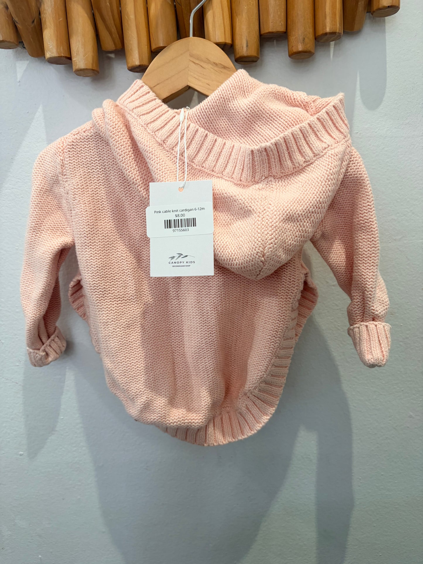 Pink cable knit cardigan 6-12m