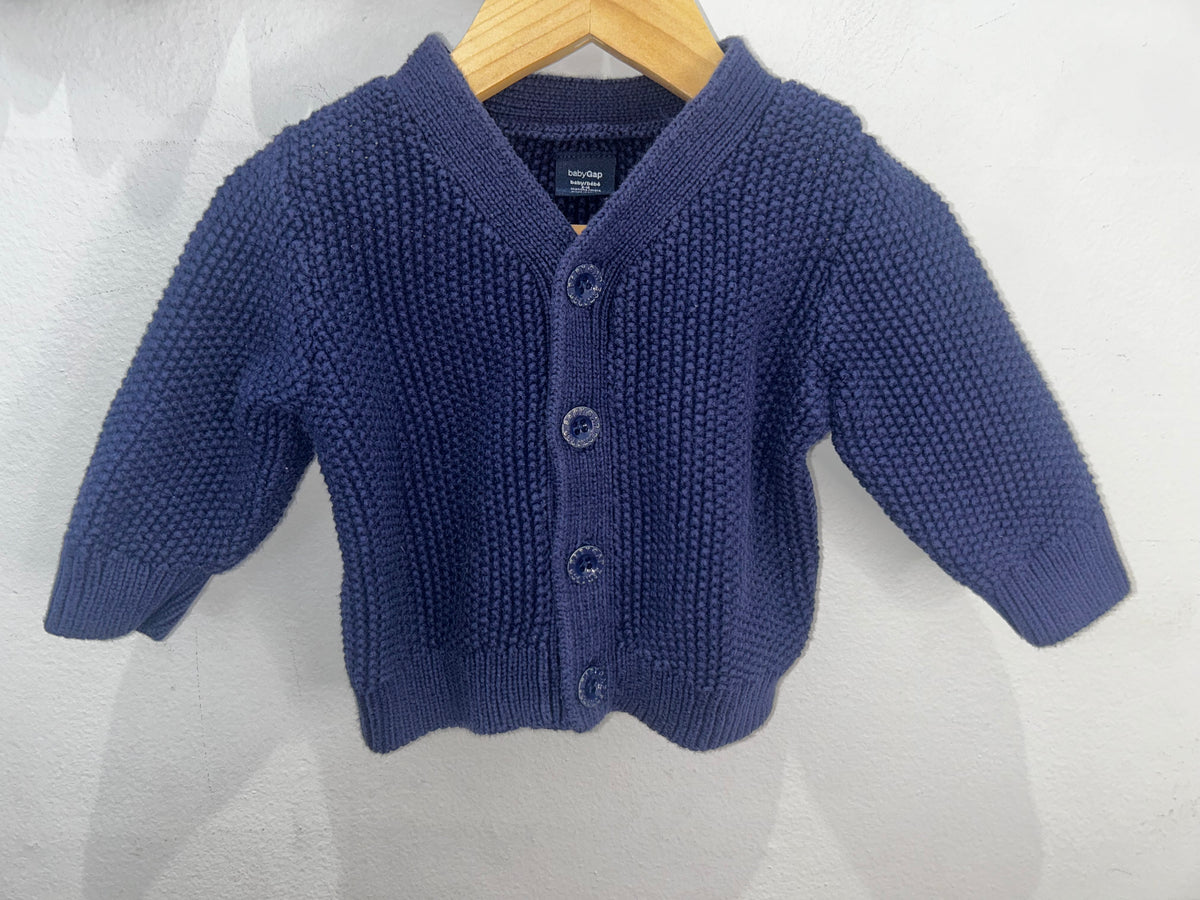 Blue square knit cardigan 6-12m