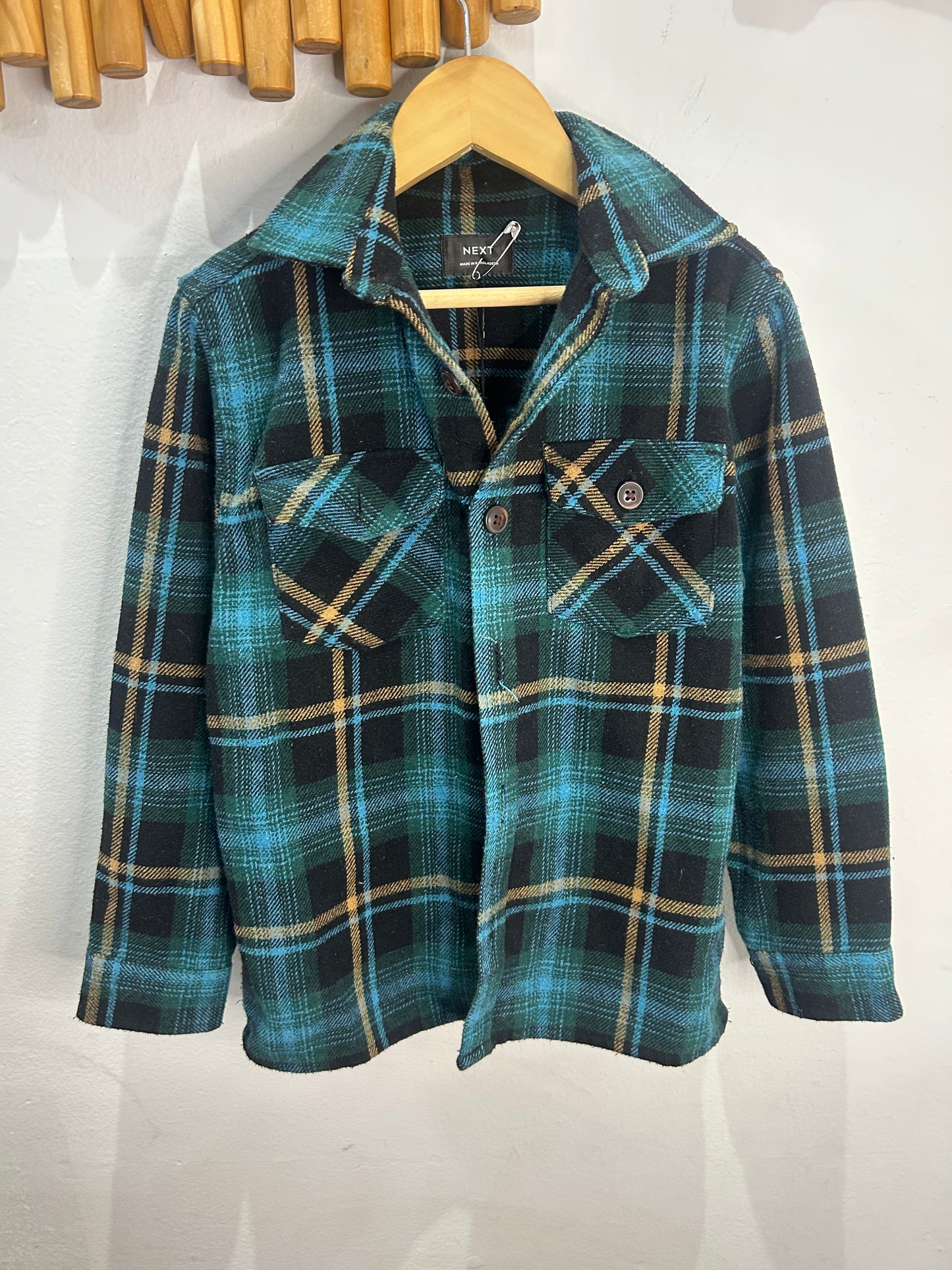 Green thick flannel overshirt 7y