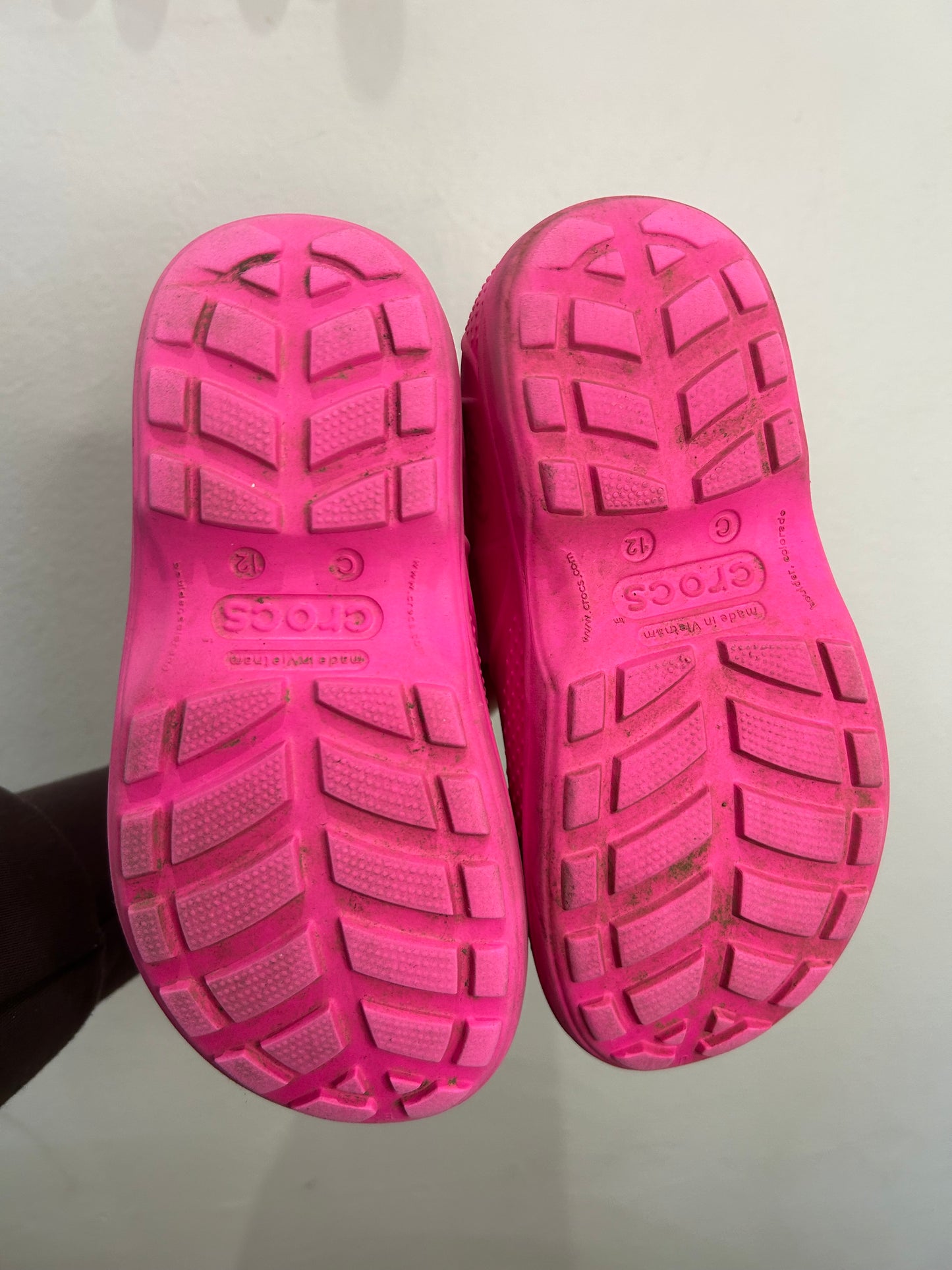 C12 hot pink Croc rain boots