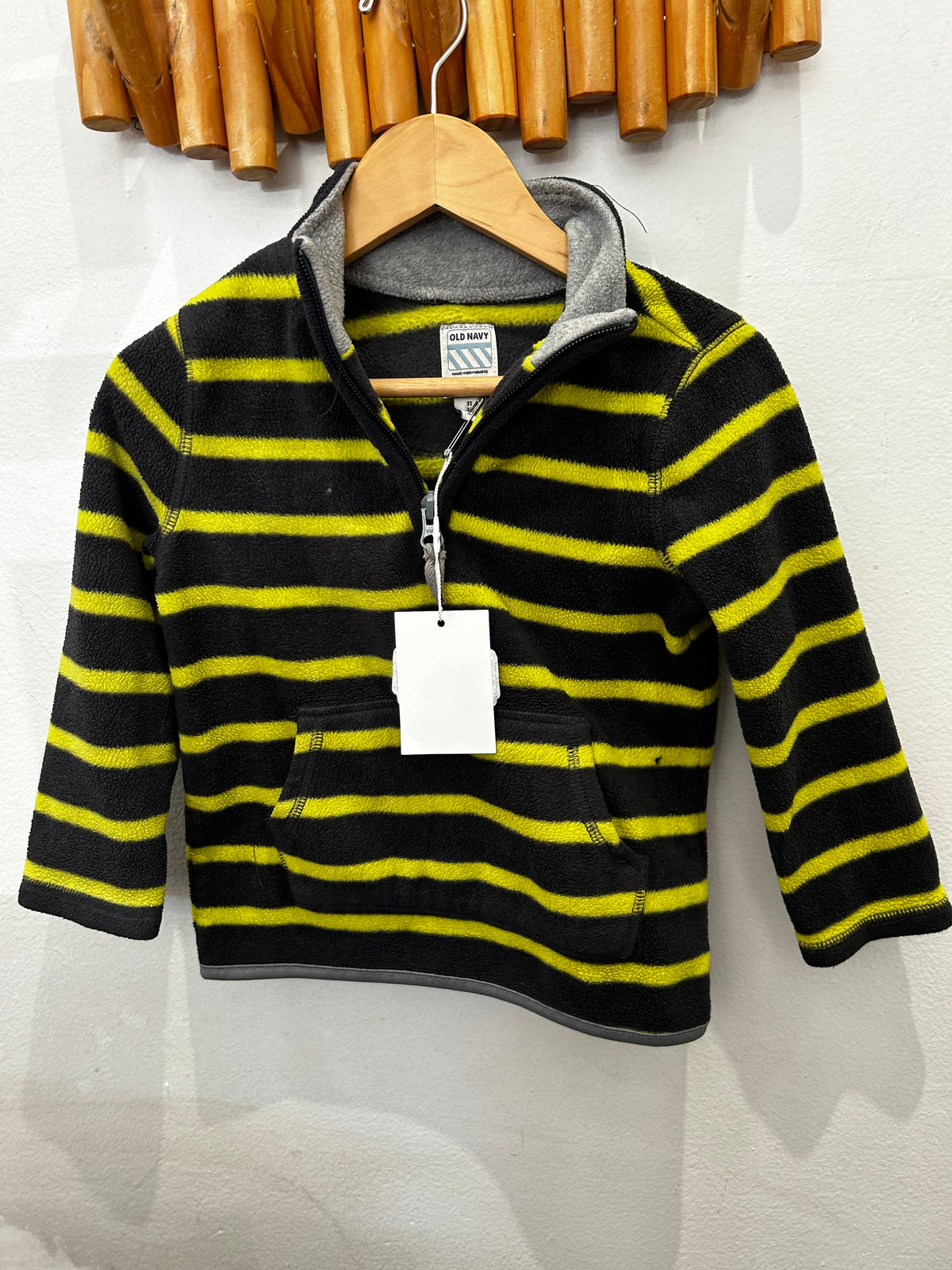 Yellow stripe fleece quarter-zip 3y
