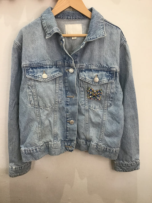 Denim jacket and brooch 11-12y