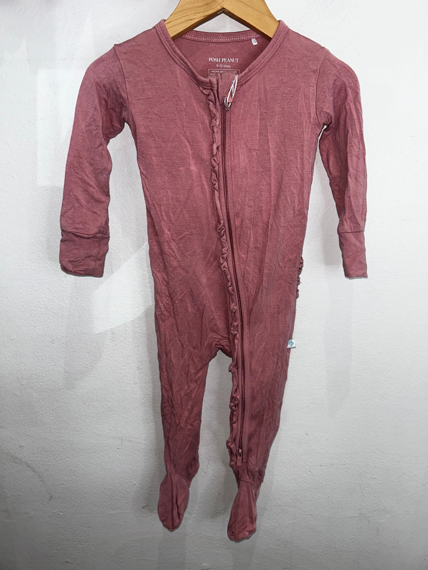 Posh Peanut pink frilly sleeper 9-12m