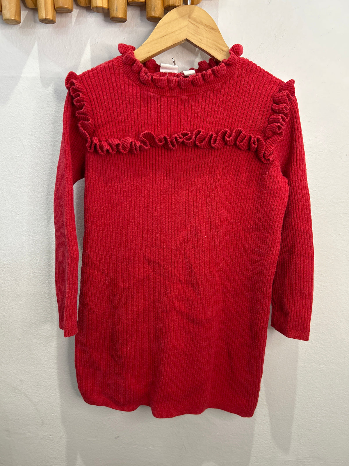 Red frills sweater dress 4-5y