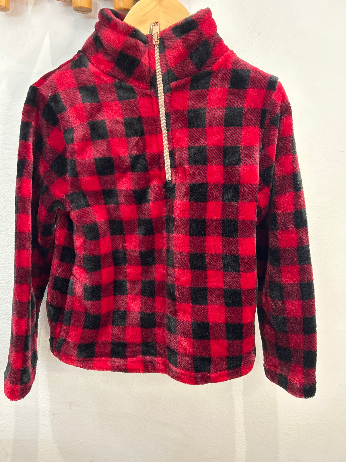 Red checkered minky half zip 5y
