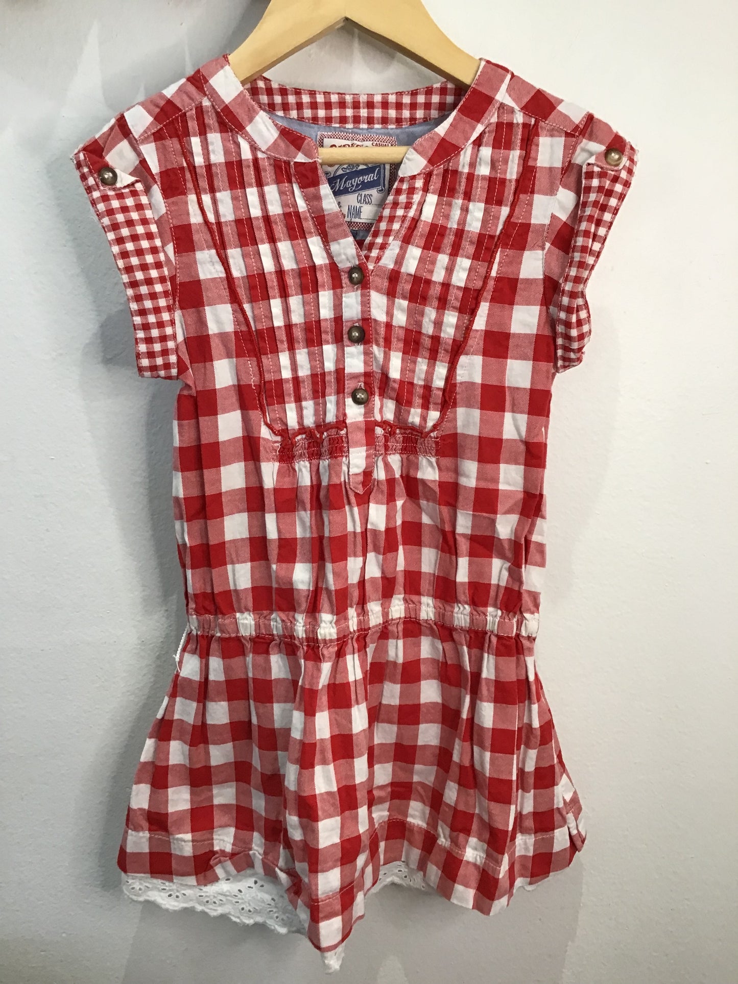 Red checkered drop waist dress 4y