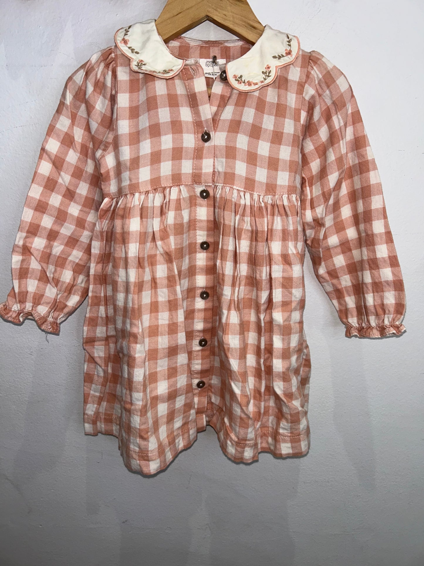Pink checkered collared dress 18-24m
