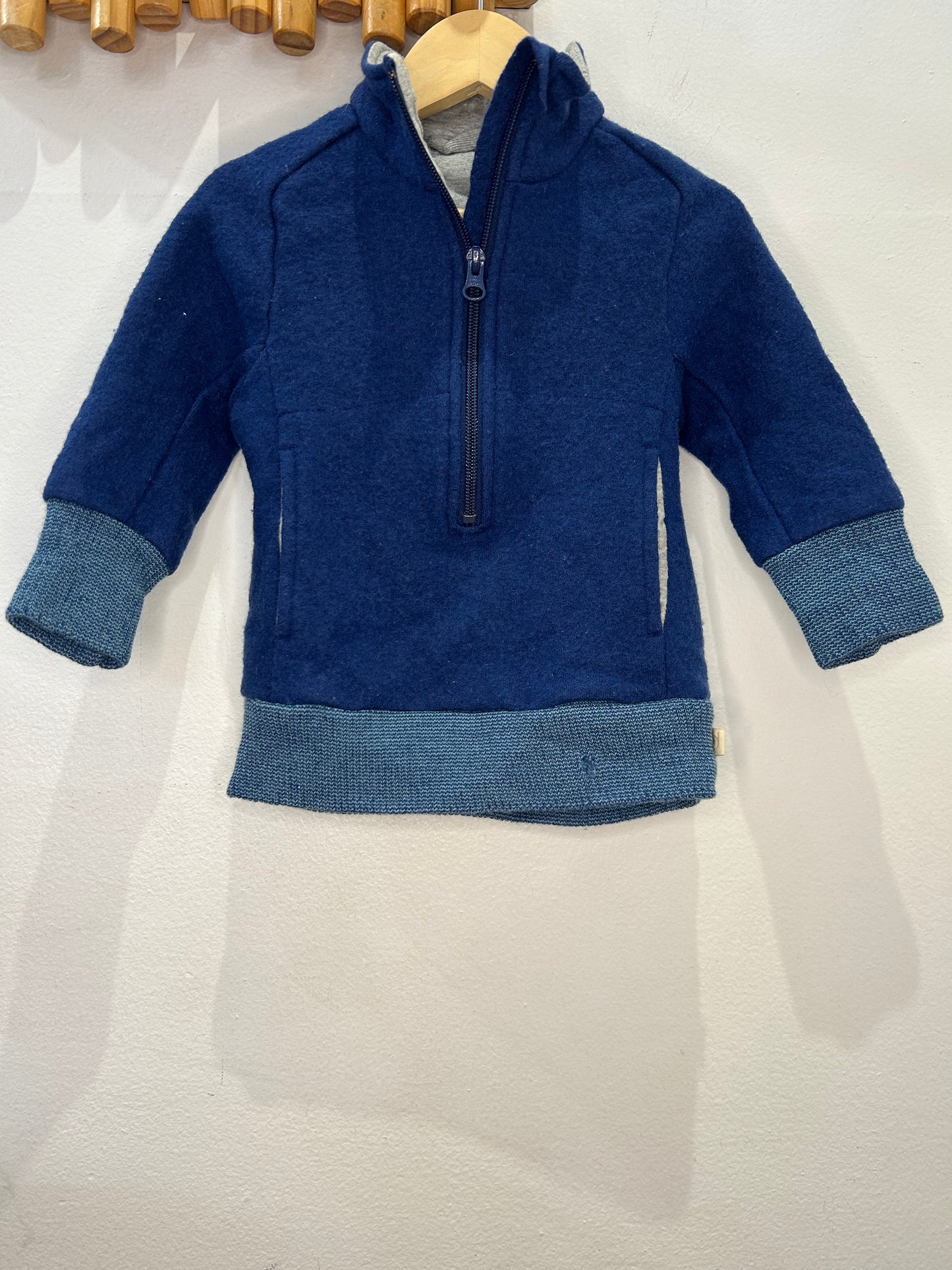 Disana boiled wool quarter-zip 1-2y