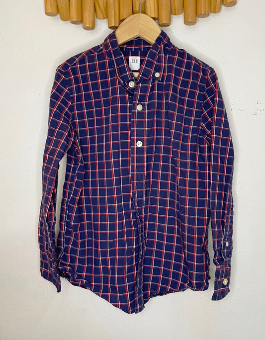 Navy and red checkered shirt 6-7y