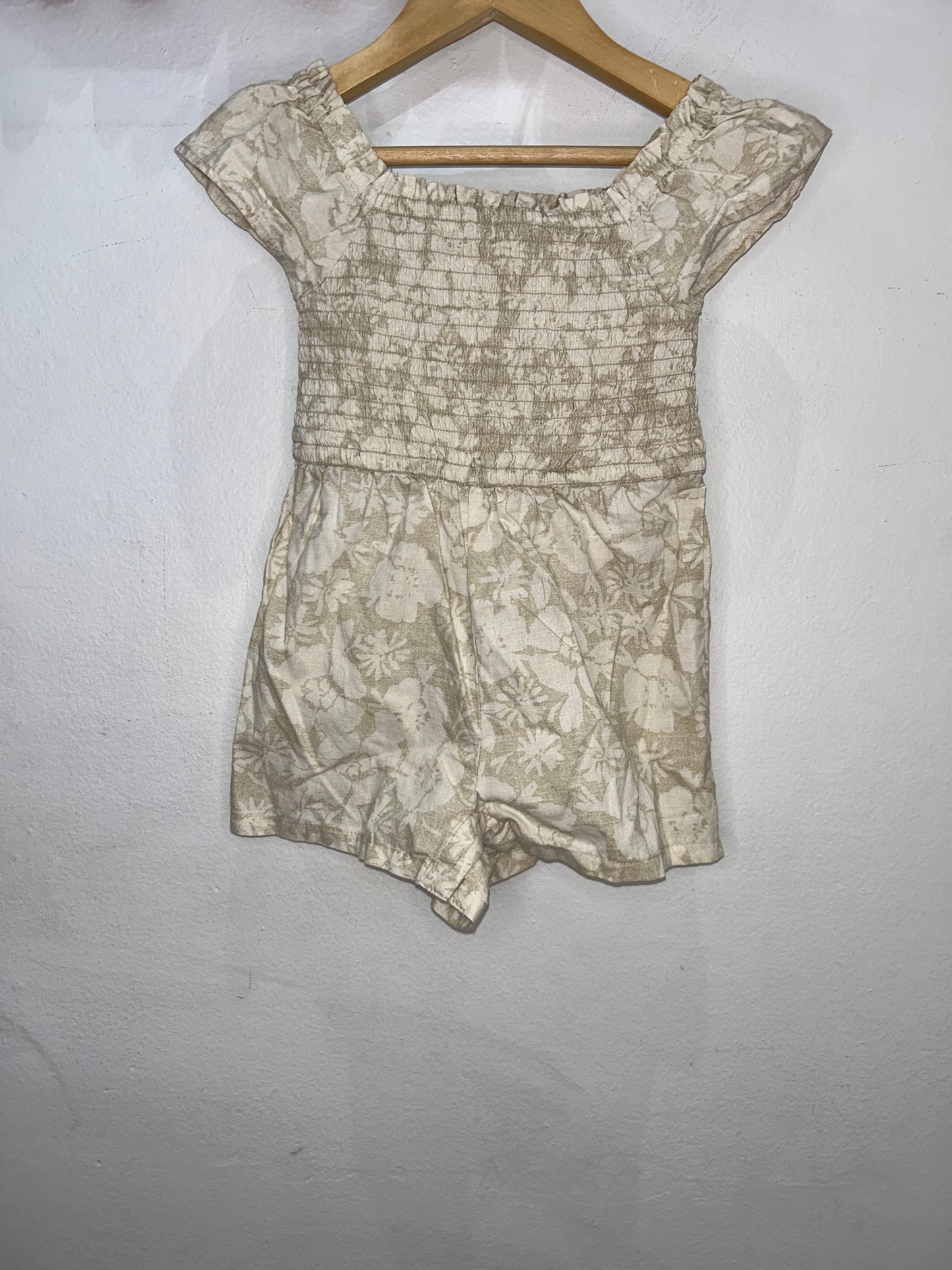 Brown smocked shorty romper 2y