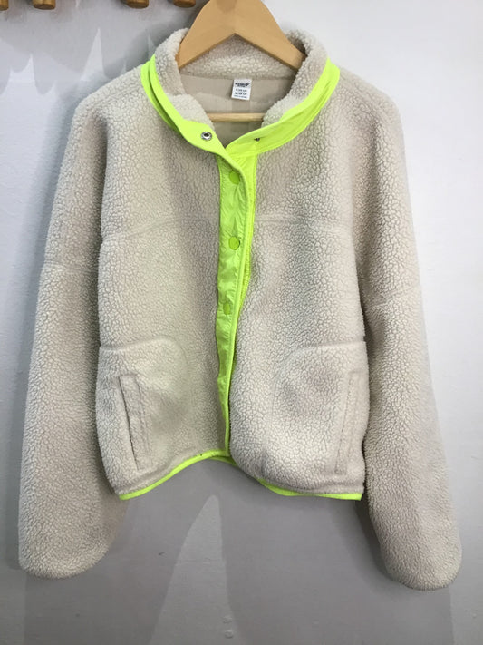 Outerwear beige fleece neon detail 10-12y