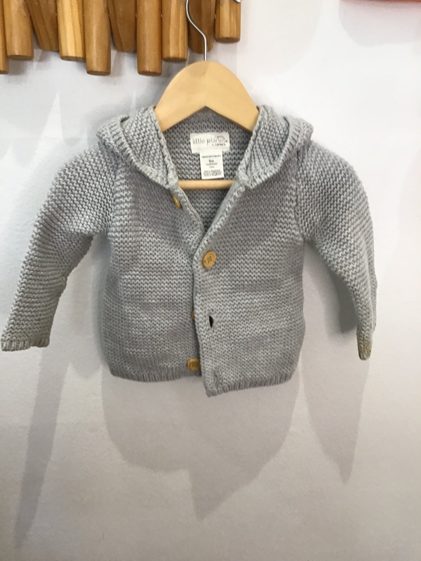 Sweater grey knit big button 6m