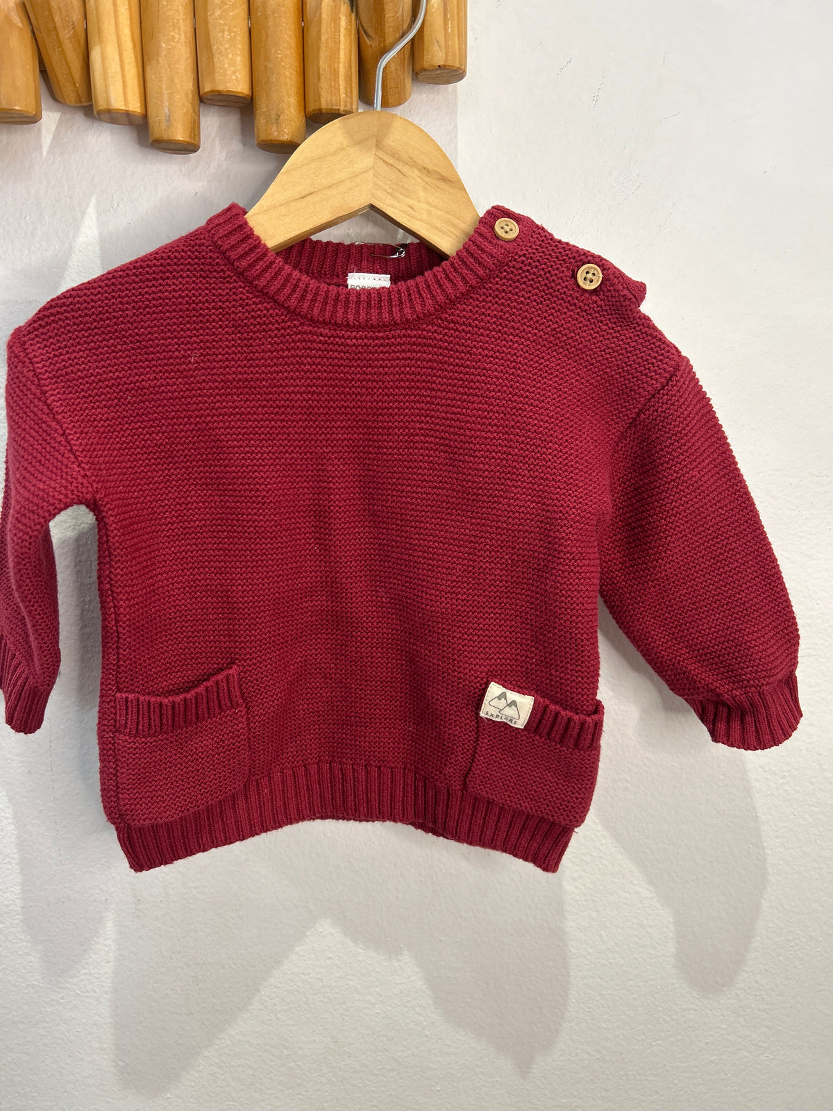 Red square knit sweater 9m