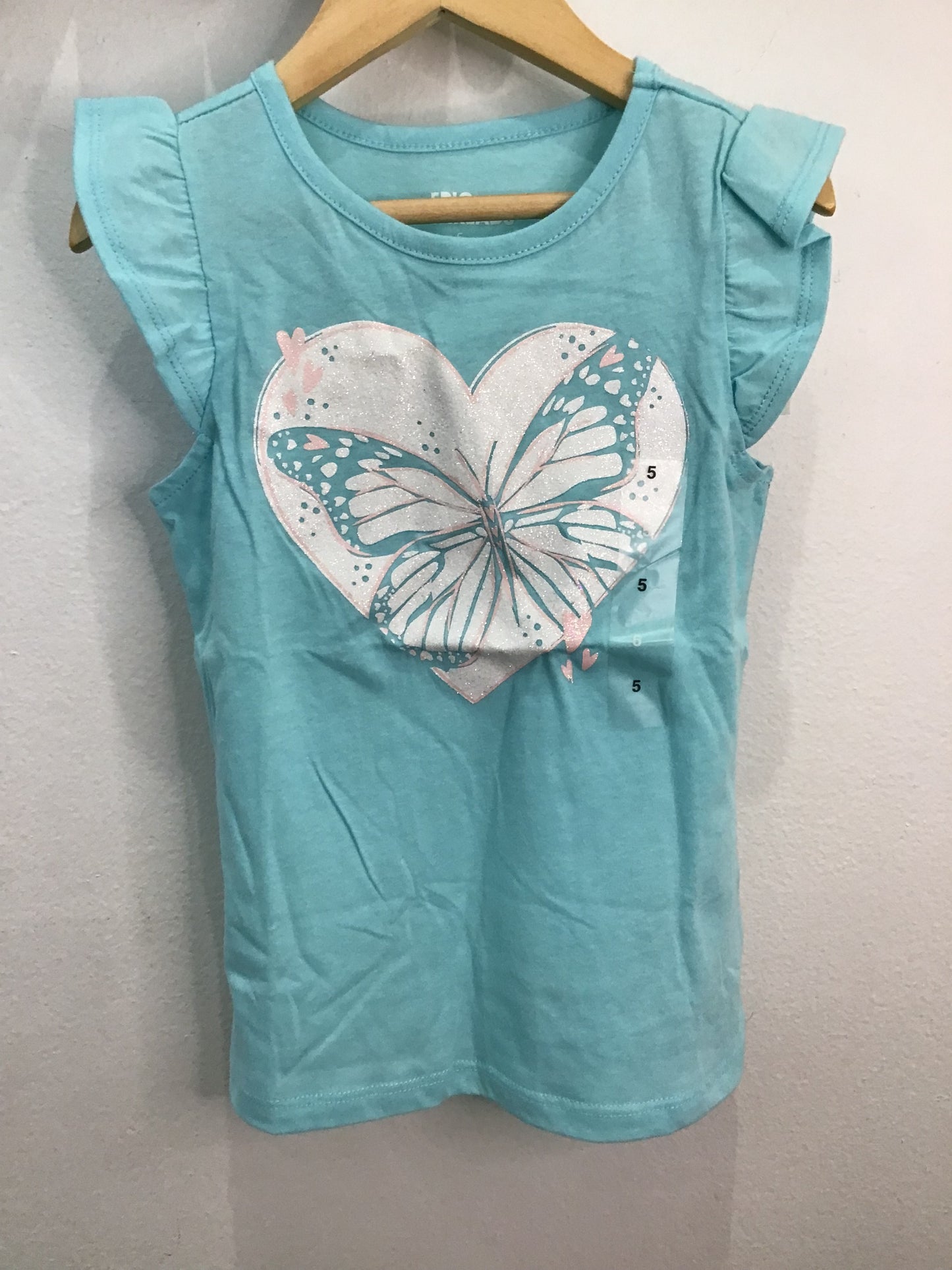 Sparkly butterfly heart tee 5y NEW