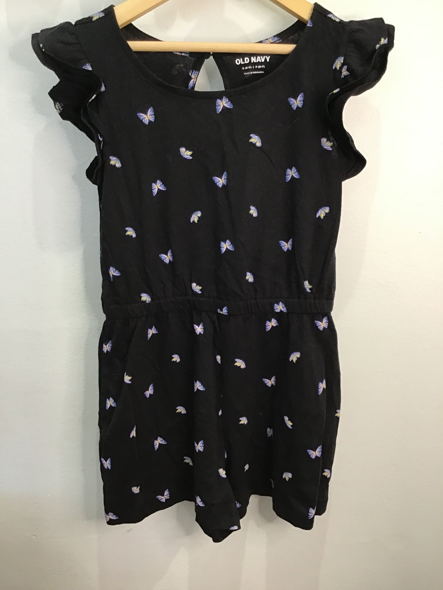 Butterflies black shorty romper 6-7y