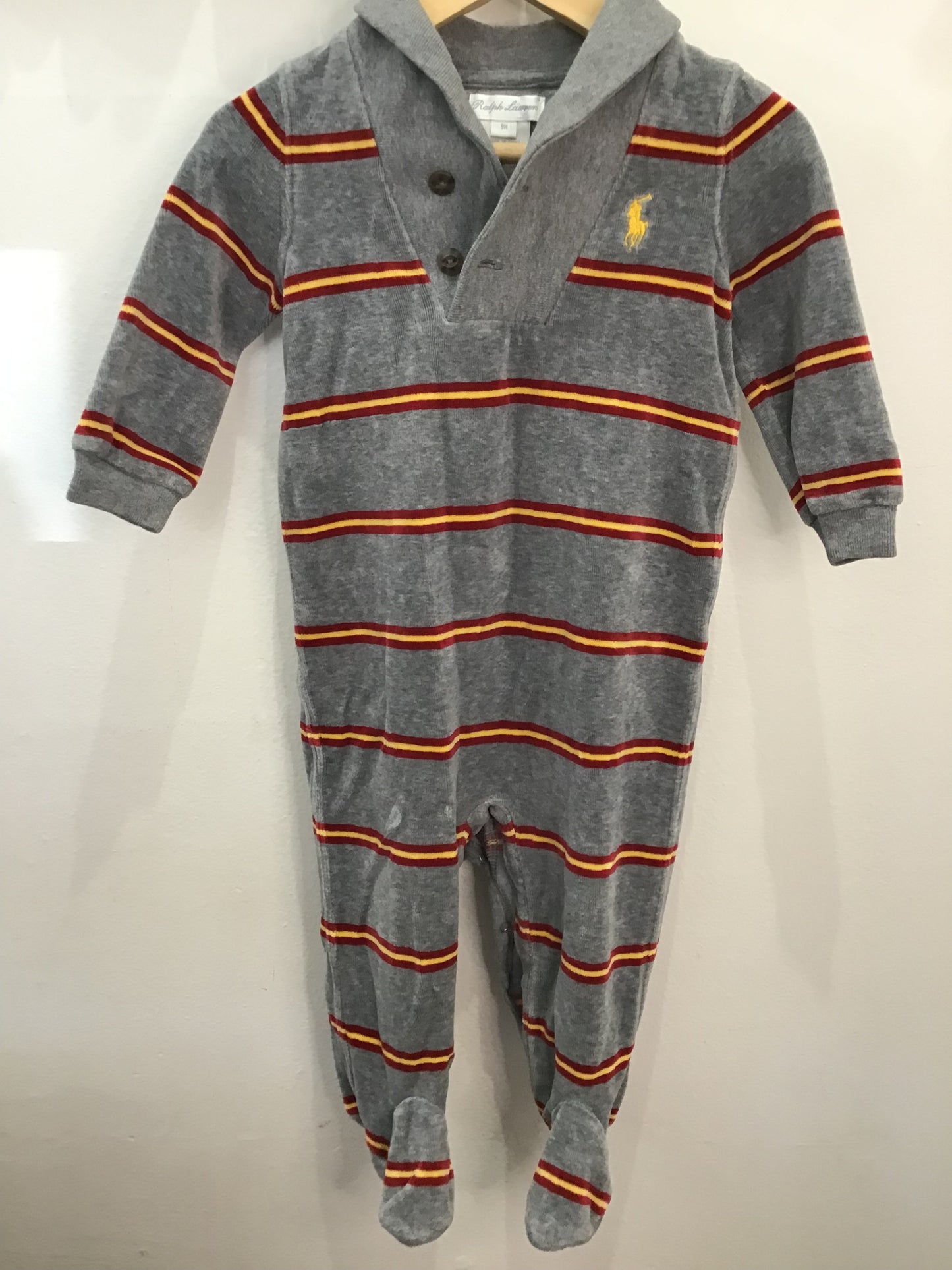 Striped terry collar romper 9m