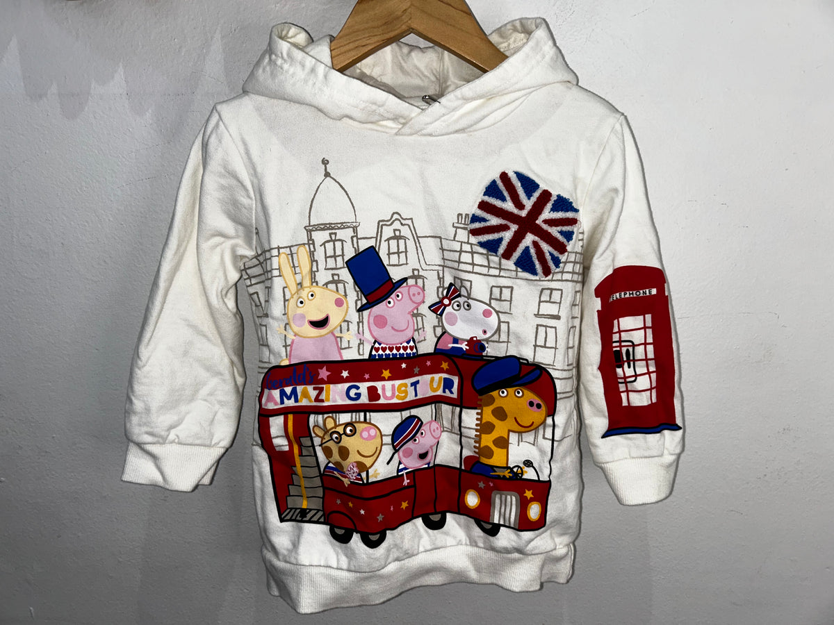 Peppa Pig on a double decker hoodie 3-4y