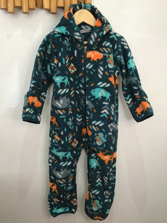 Teal print fleece romper 18-24m