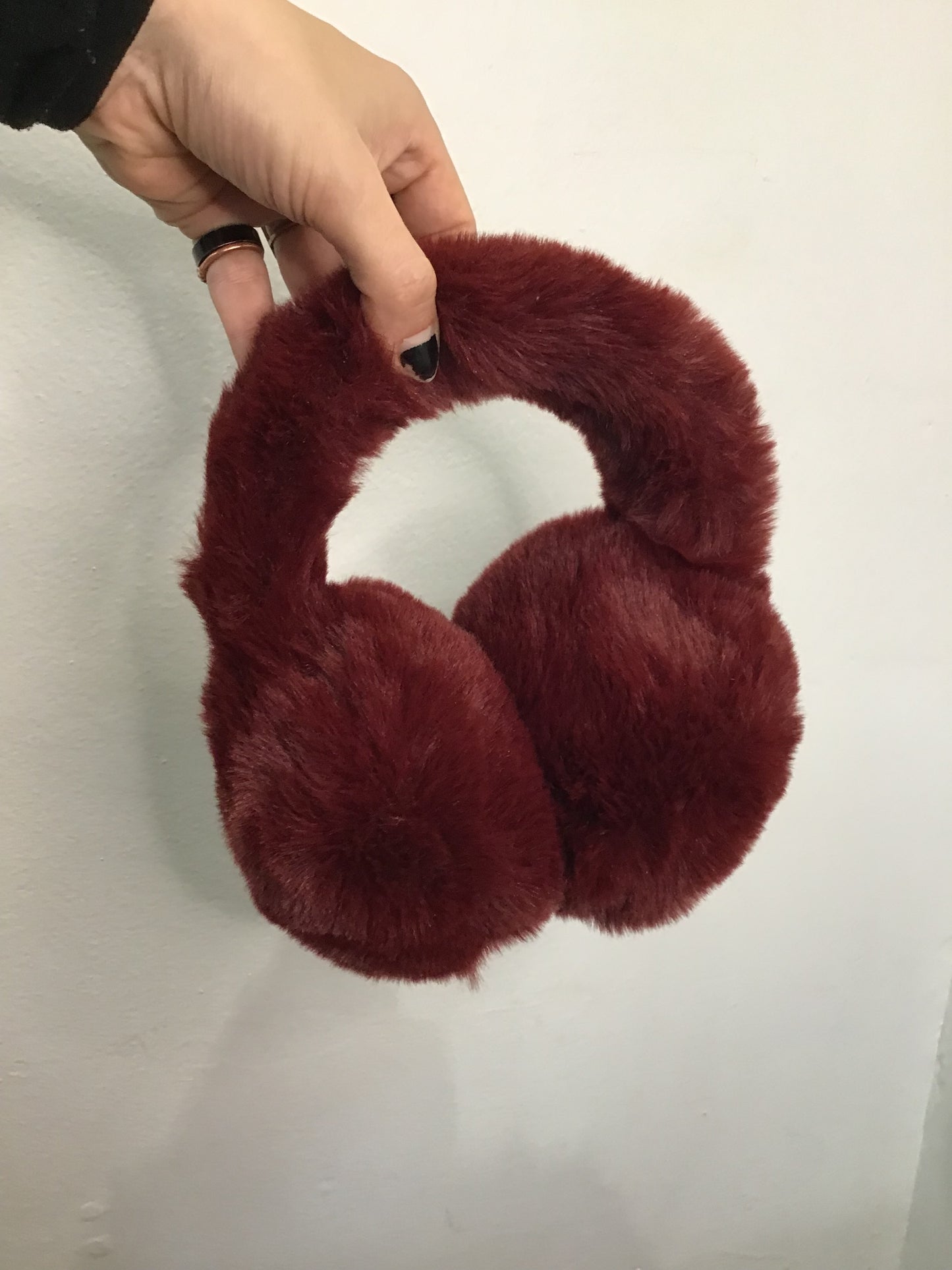 Oversized maroon earwarmers