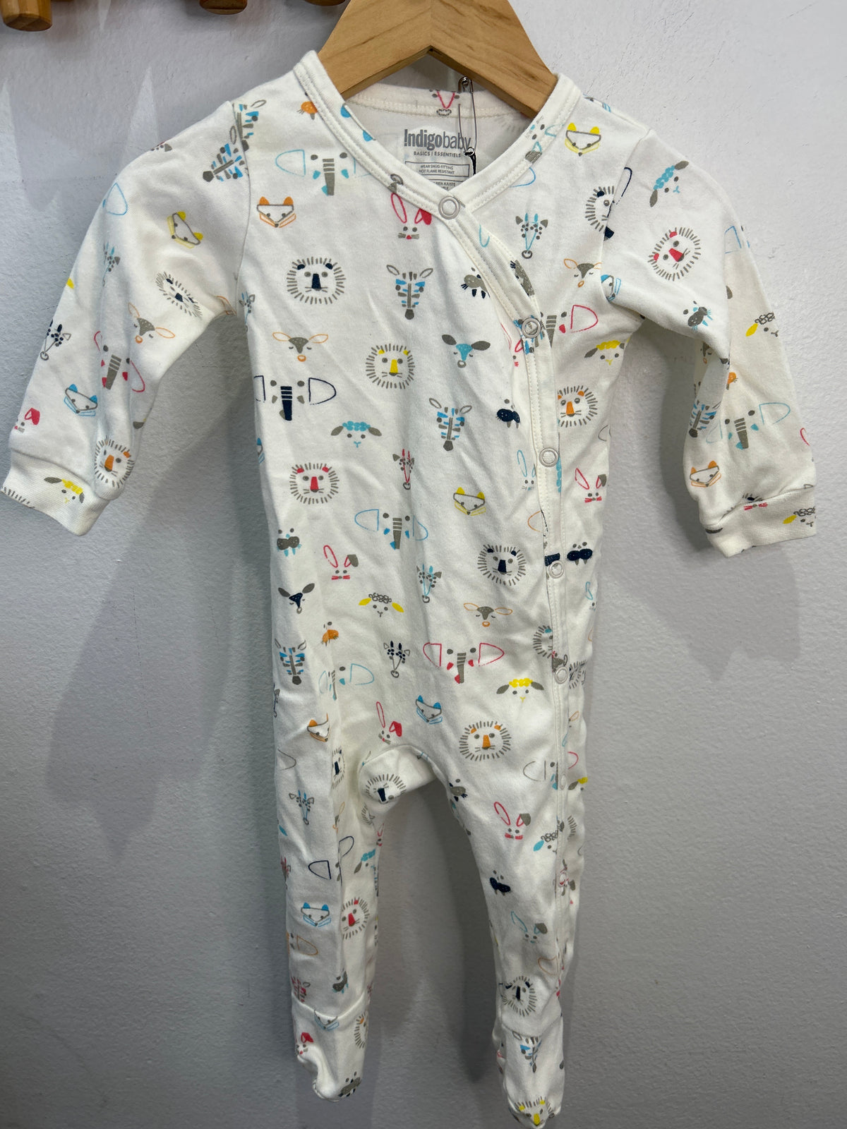 Drawn animal faces sleeper 6-12m