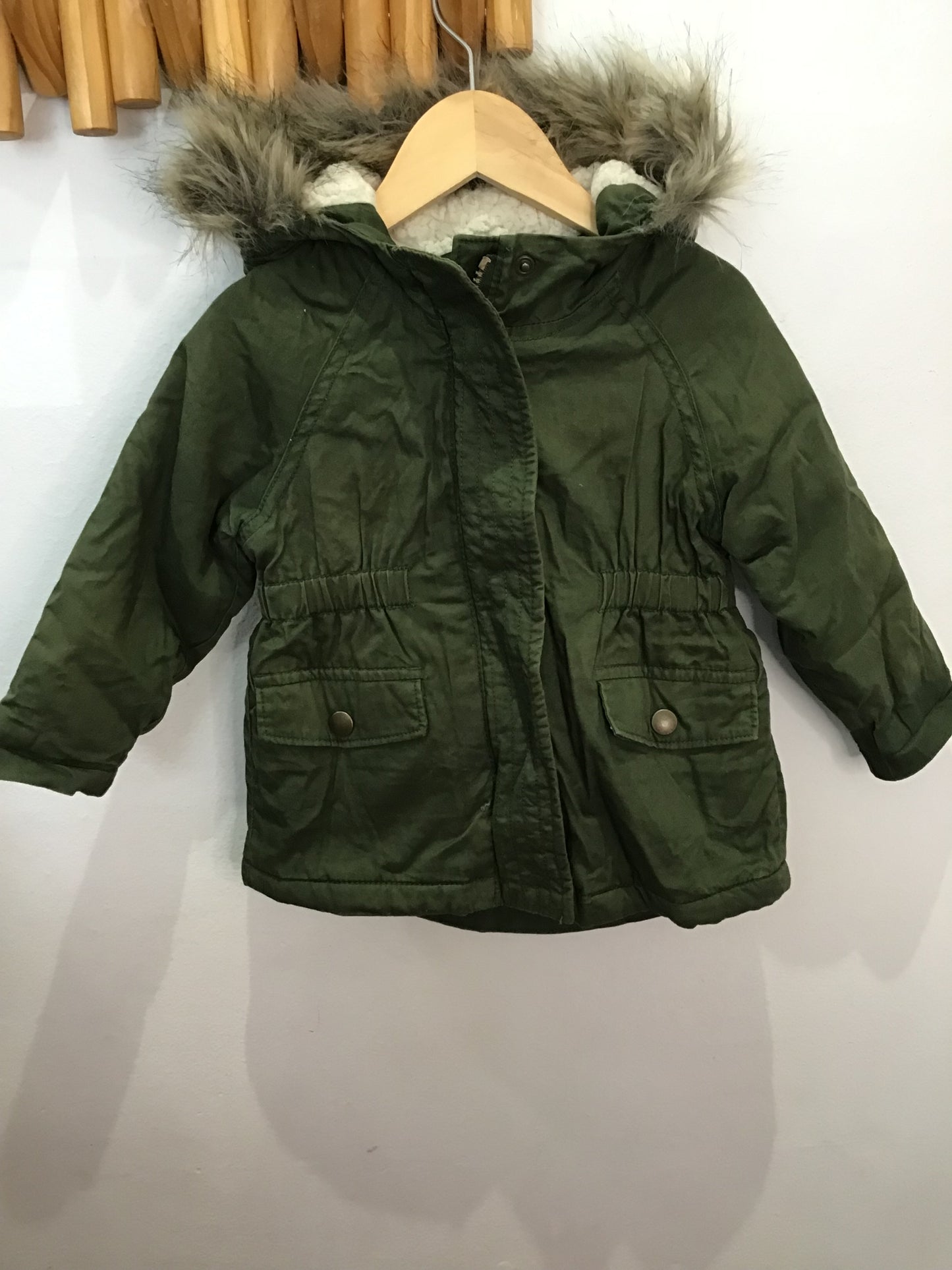 Green canvas fleece lined jacket 2y