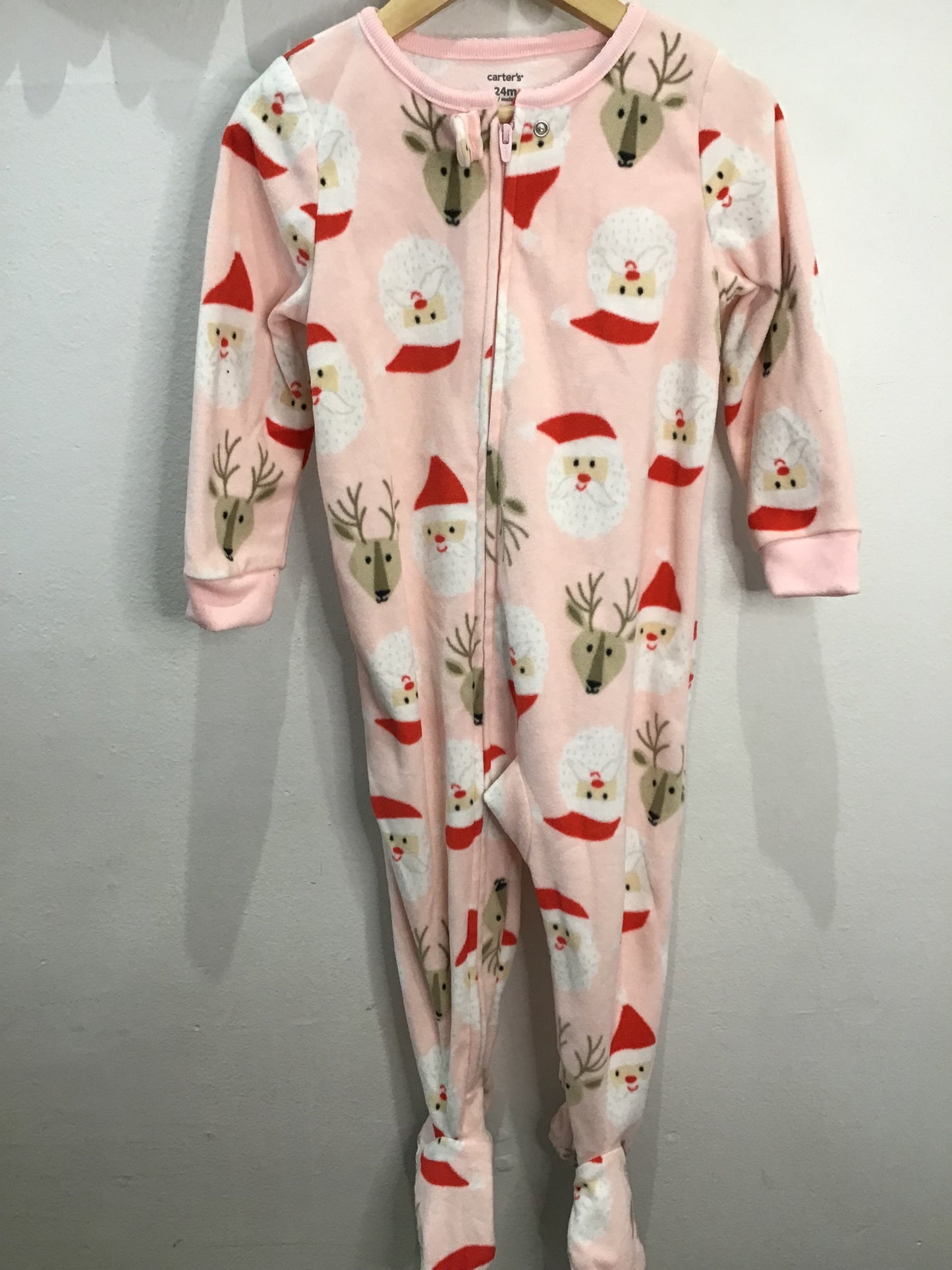 Fleece pink santa sleeper 24m