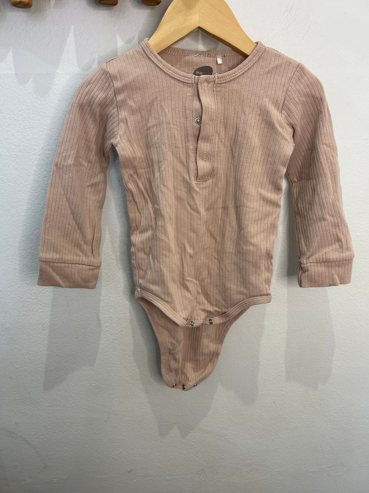 Pink ribbed henley onesie 12-18m