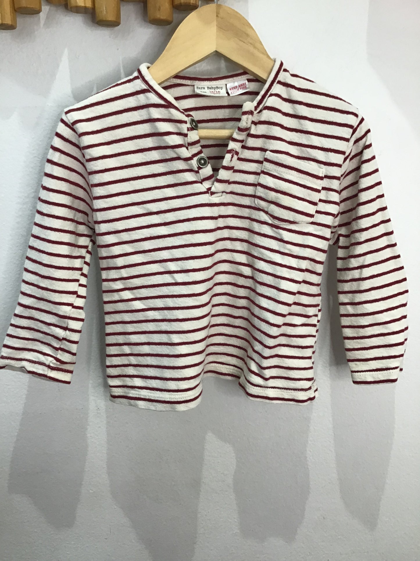 Maroon striped henley 12-18m
