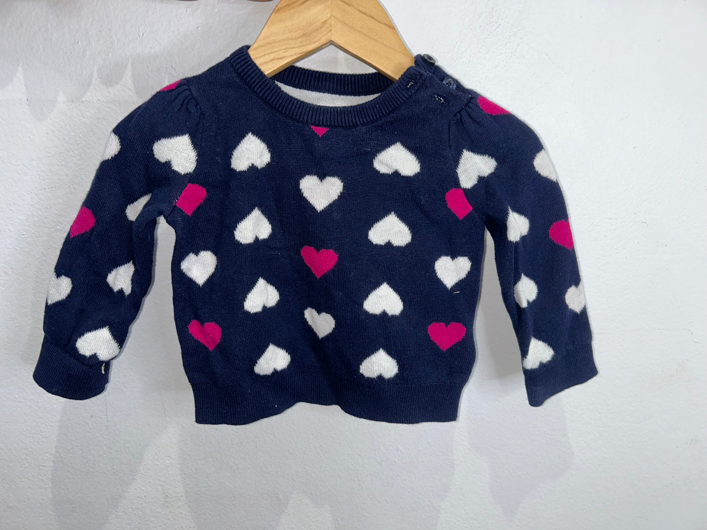 Navy hearts sweater 3-6m