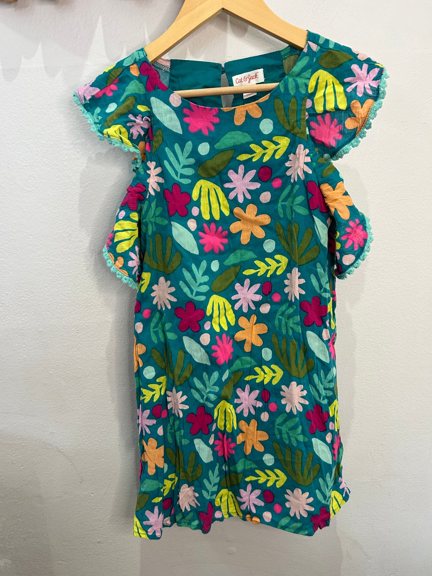 Teal bright print dress 6y