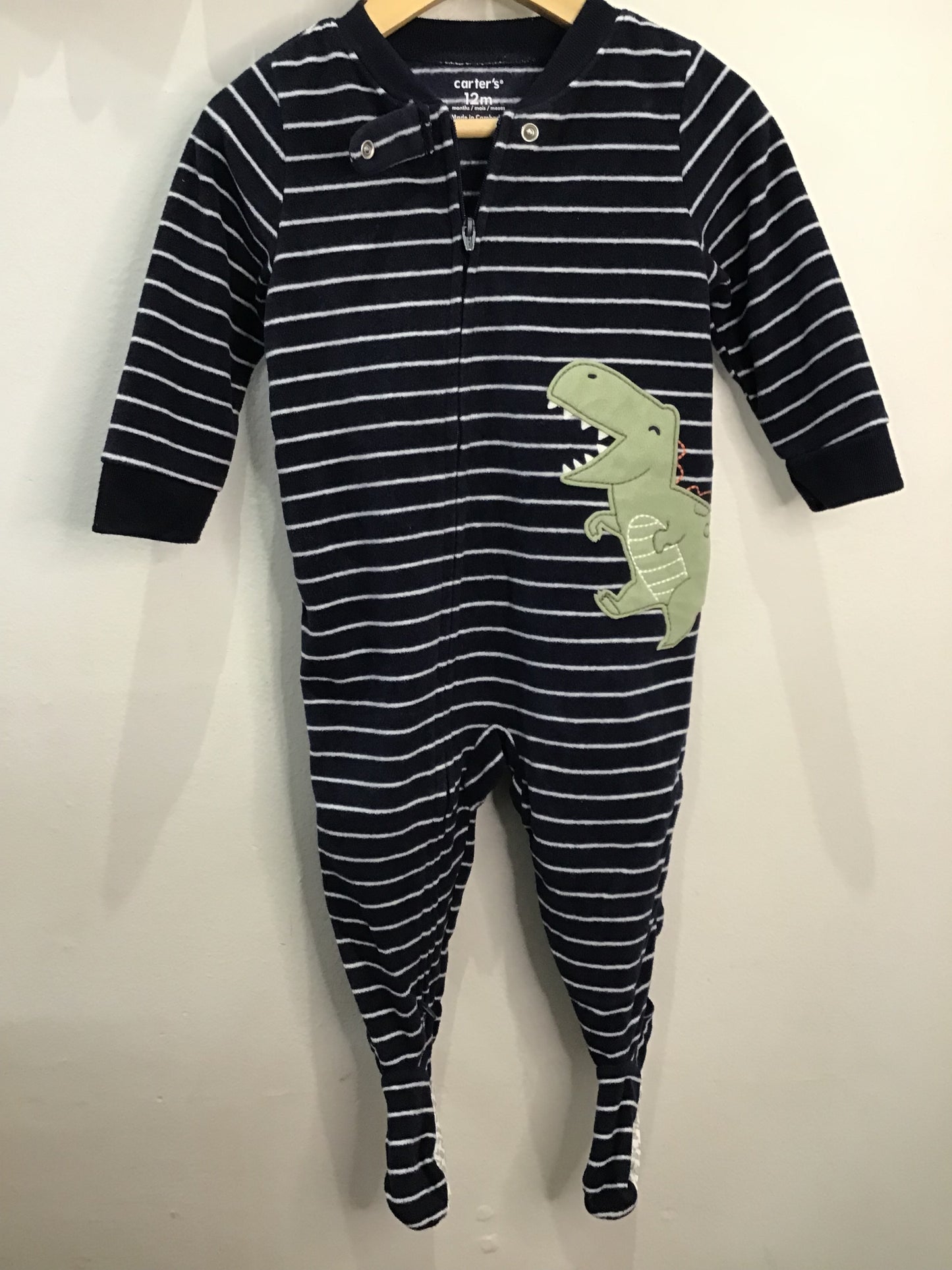 Dino stripes fleece sleeper 12m
