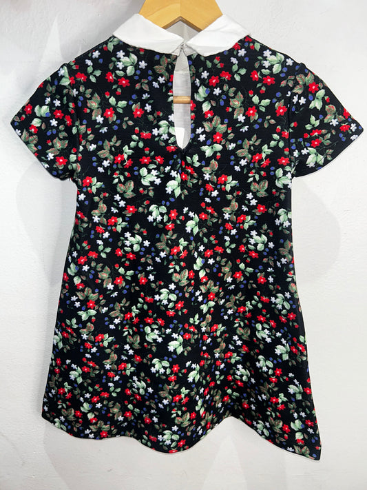 Black floral collared dress 5y