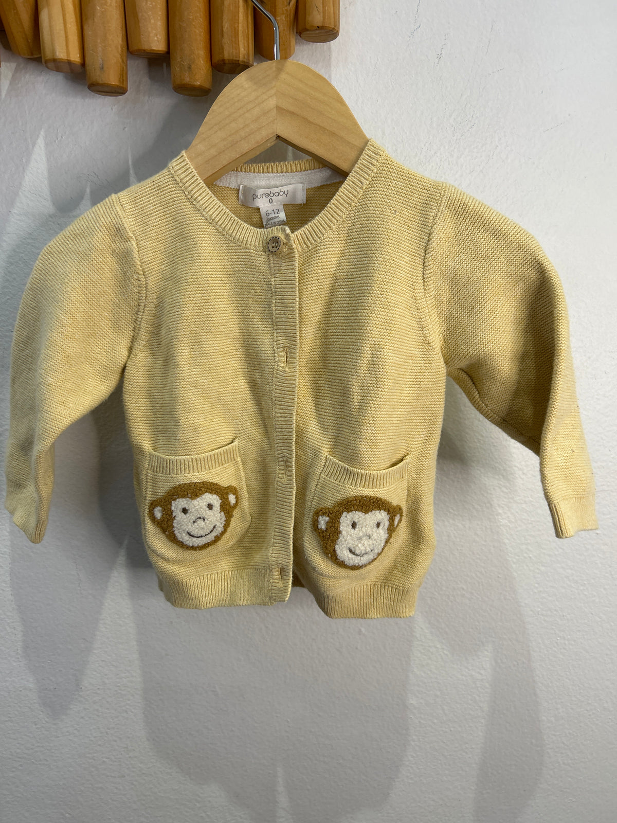 Yellow monkey cardigan 6-12m