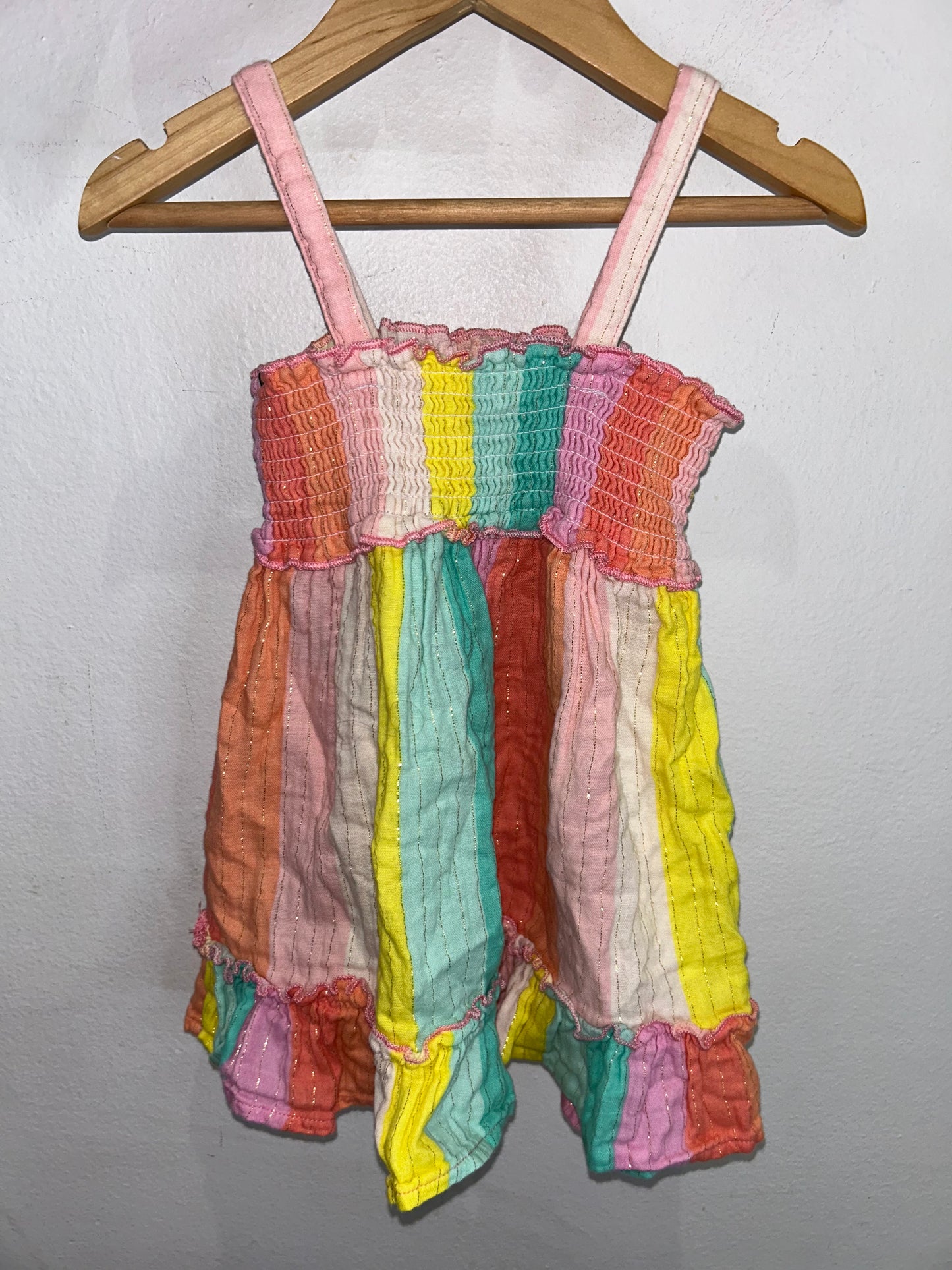 Sparkly rainbow stripes dress 2y