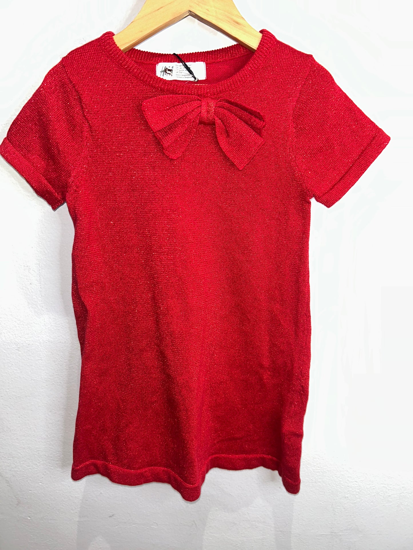 Red sparkly bow dress 2-4y