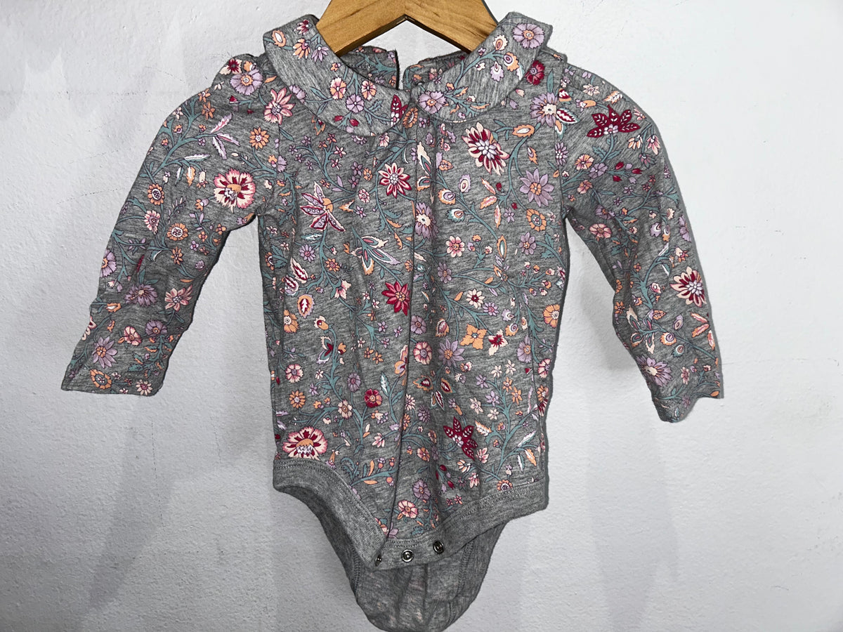 Collared grey floral onesie 6-12m