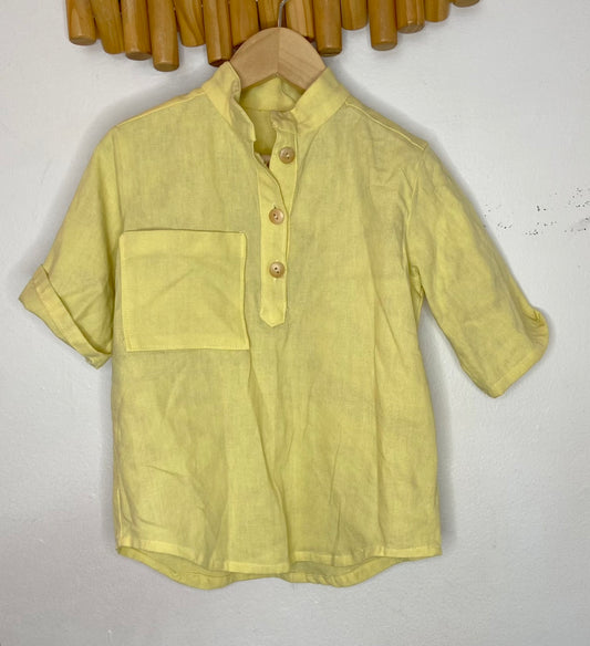 Yellow linen half-button shirt 5y