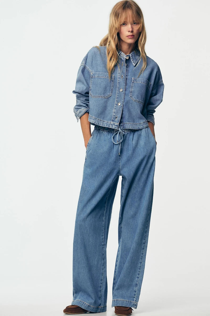 Drawstring wide leg jeans M NEW