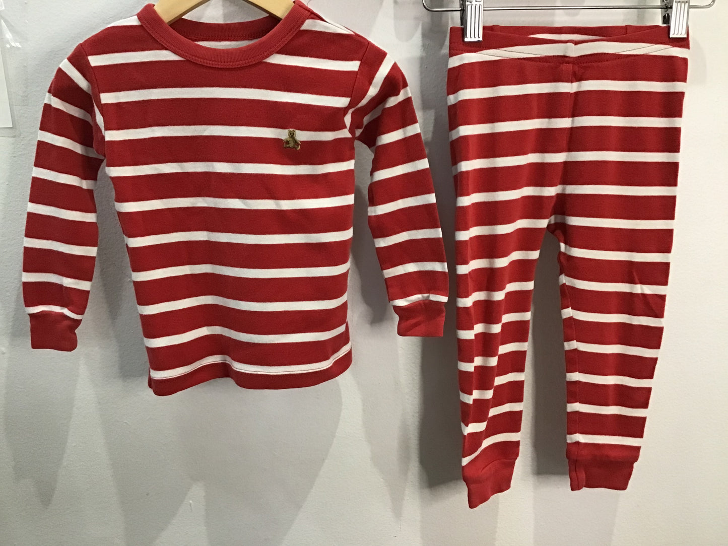 Red striped organic pyjamas 2y