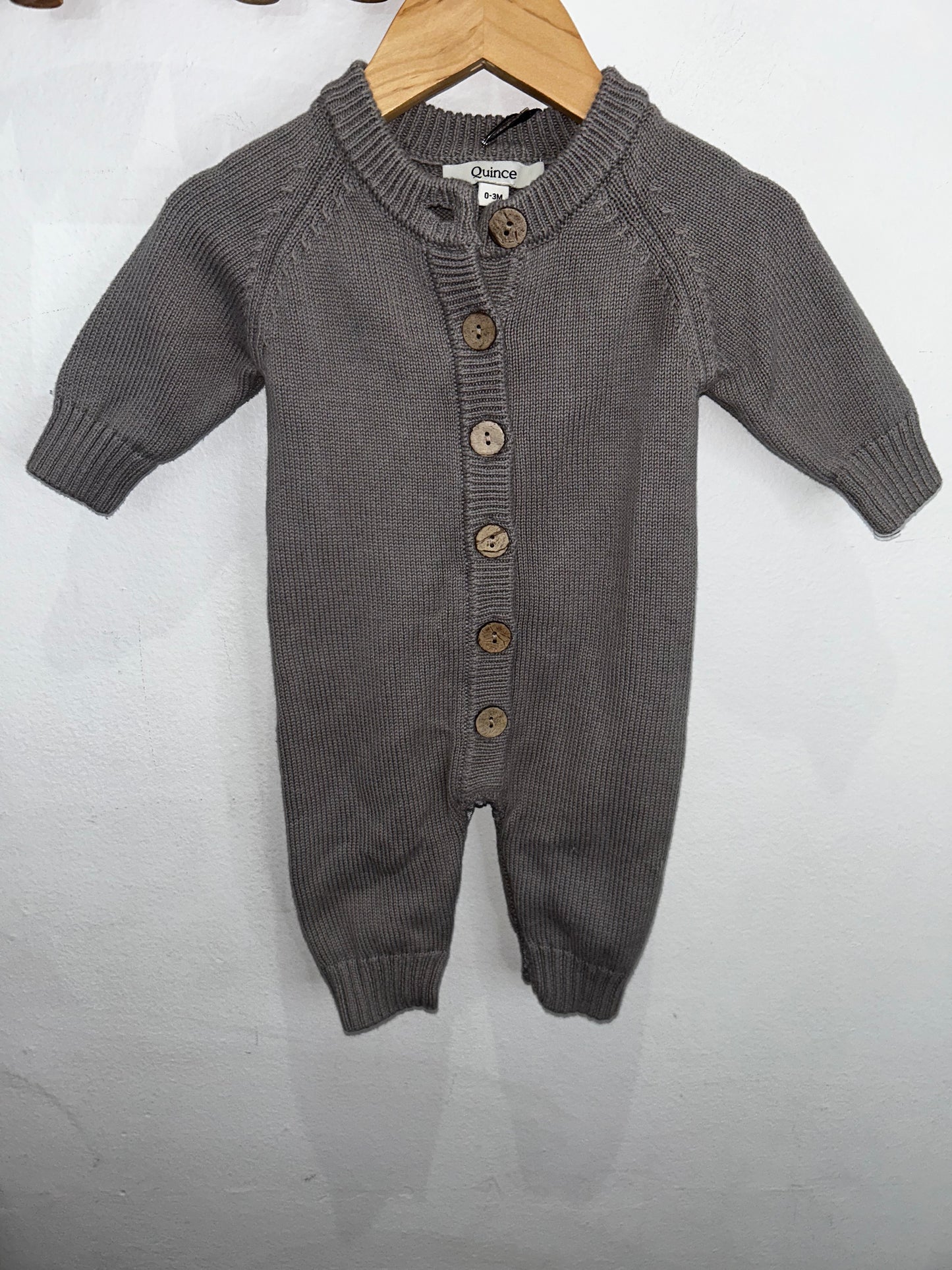Grey knit romper with buttons 0-3m