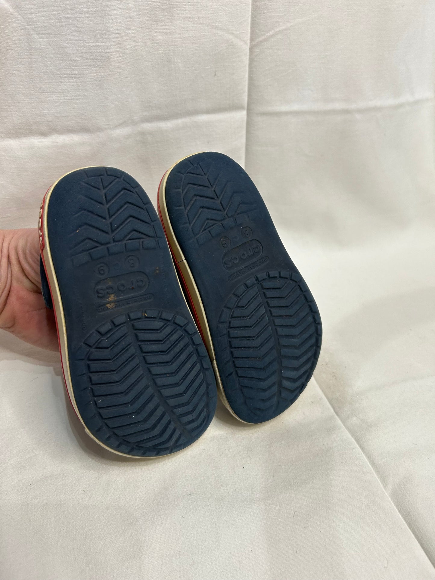 C8-9 blue and red Crocs