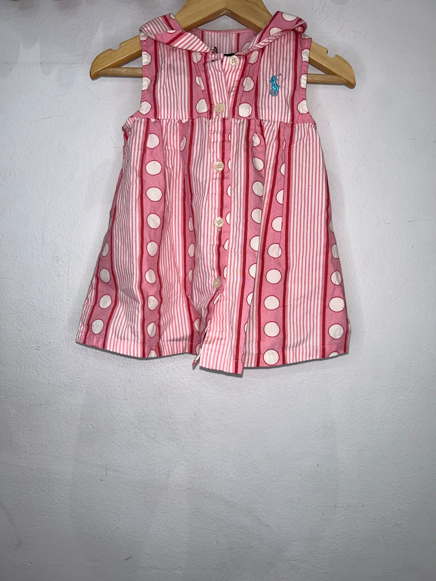 Pink print dress 6-12m