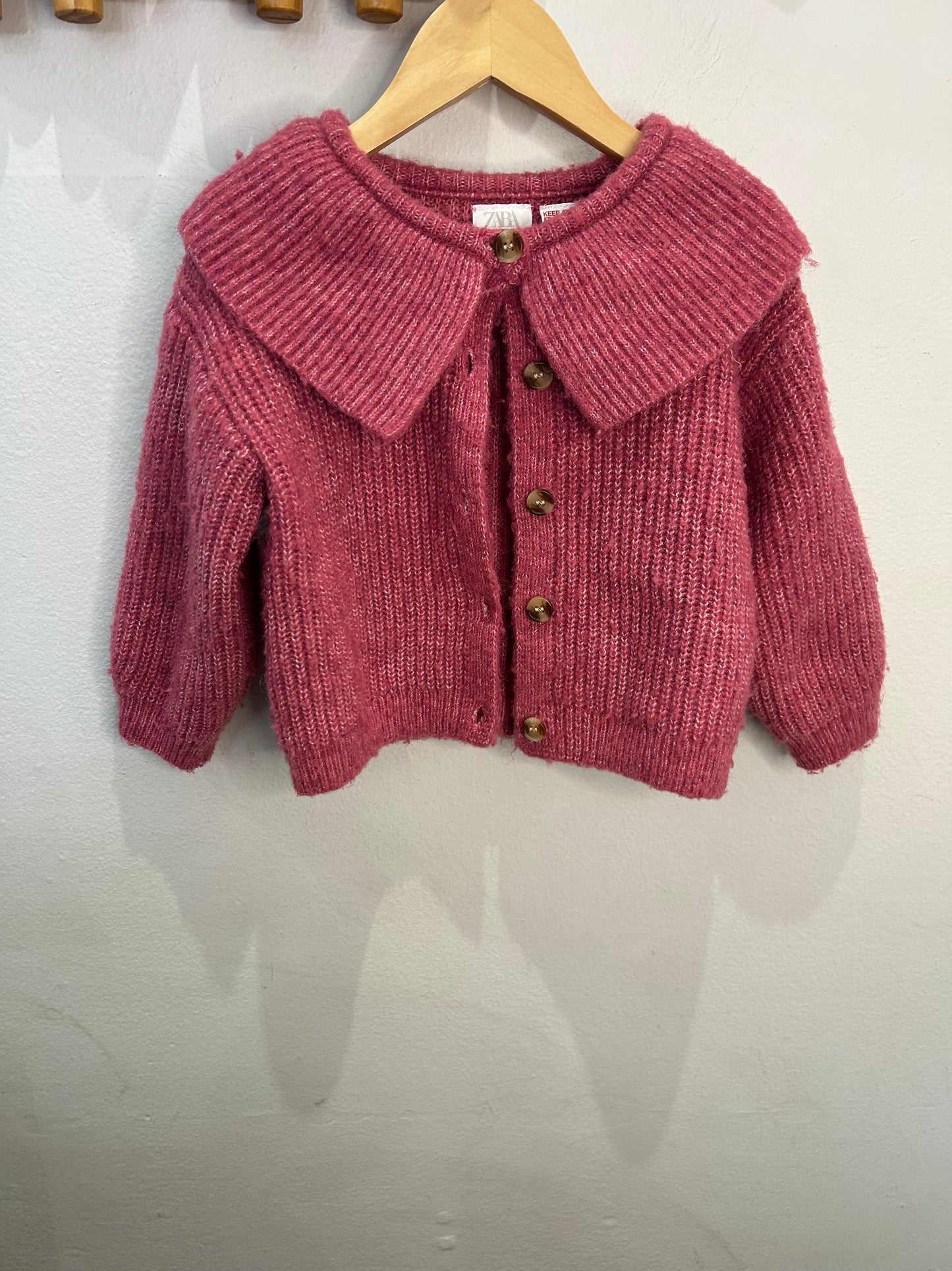 Pink collard thick knit cardigan 4y