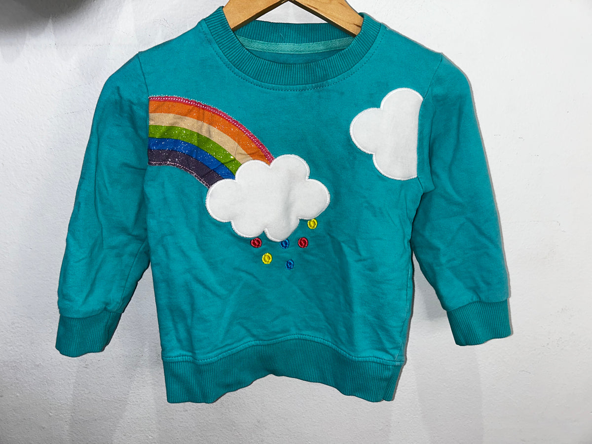 Sparkly rainbow teal pullover 3y
