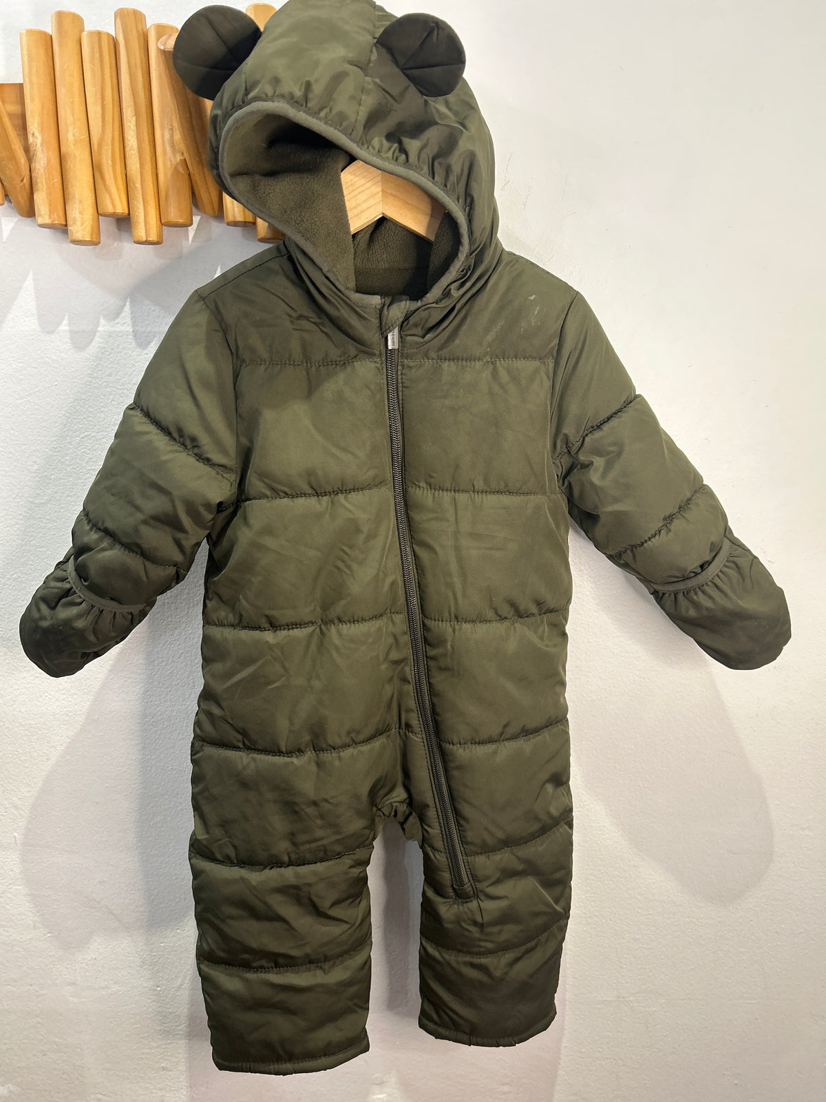 Olive snowsuit 12-18m