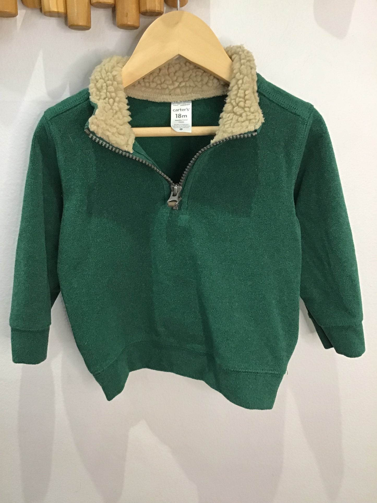Sweater green fleece-neck quarterzip 18m