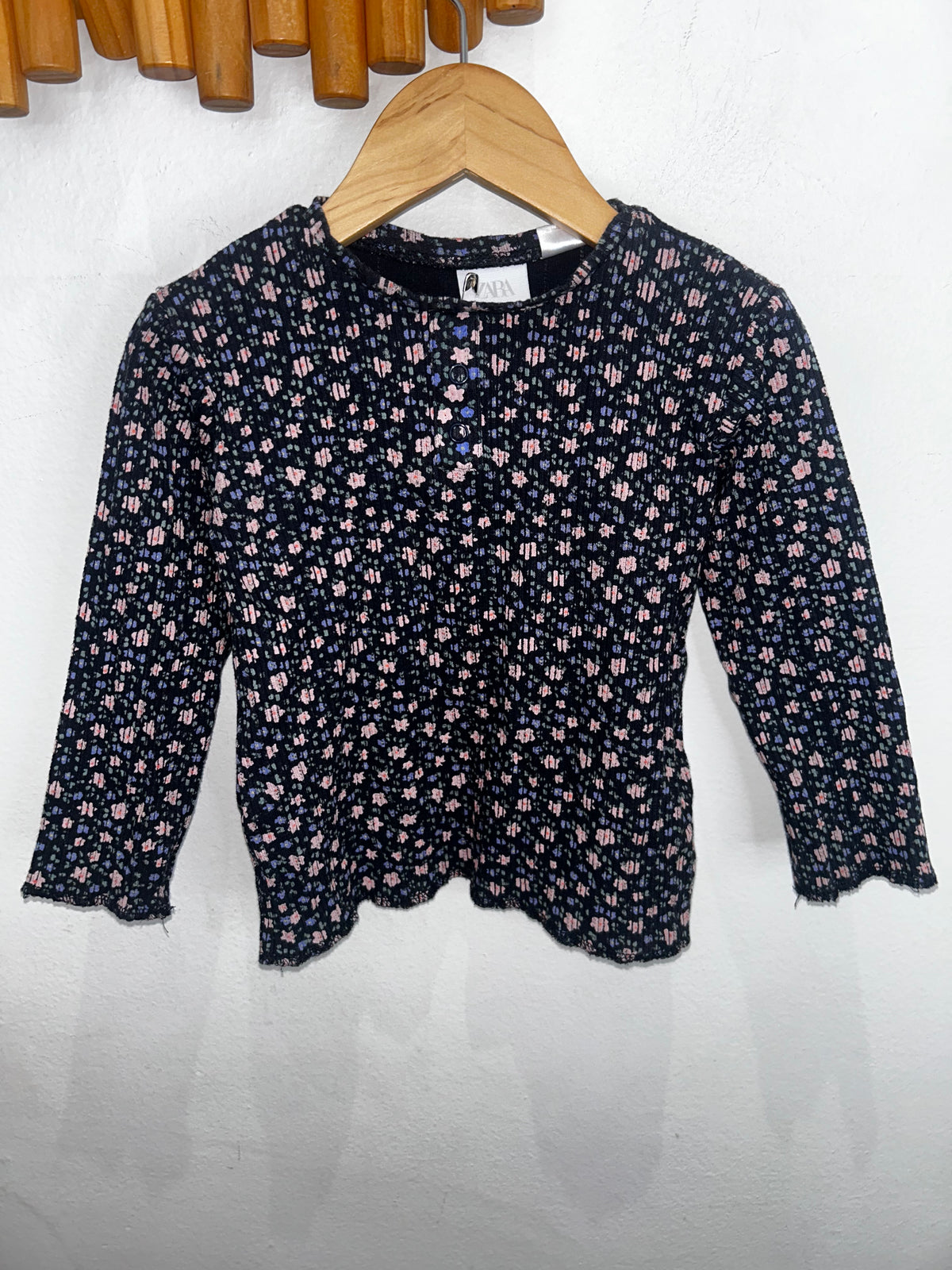 Dark floral ribbed henley 2-3y