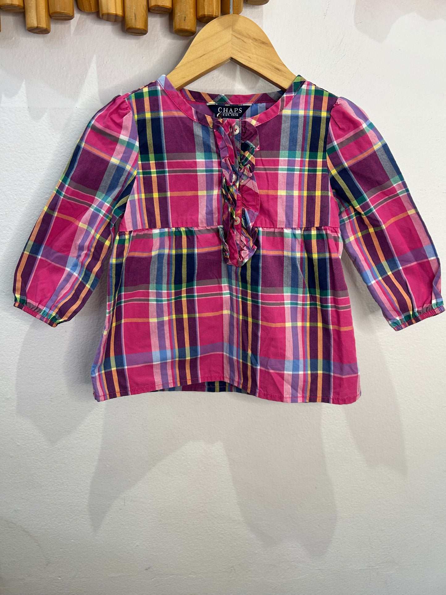 Pink checkered blouse 12m
