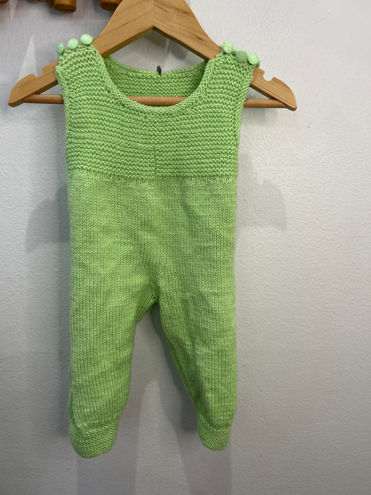 Mint hand knit romper 3-6m