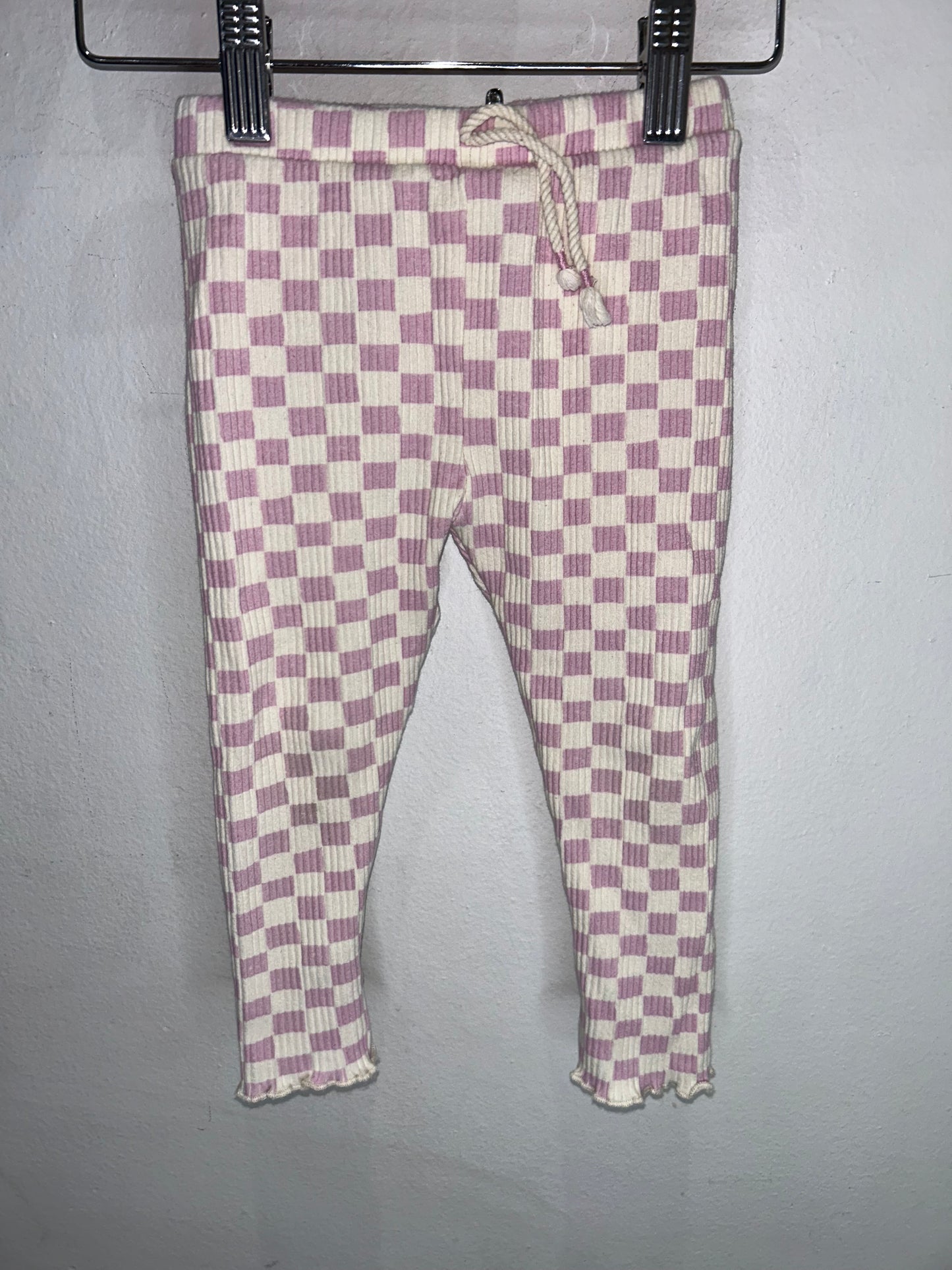 Purple Checkered Ribbed Leggings 3-4y